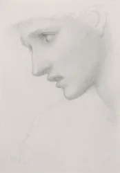 Weiblicher Kopf im Profil nach links